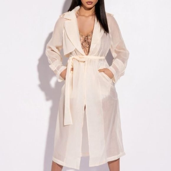Callie Lives Jackets & Blazers - Callie Long Chiffon: Sheer Mesh Sash Trench Duster Jacket  M L